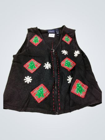 Crazy Horse Schwarze Weihnachtsweste mit Bäumen und Schneeflocken