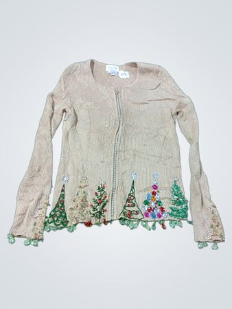 Just B Women's Christmas Tree Beaded Cardigan