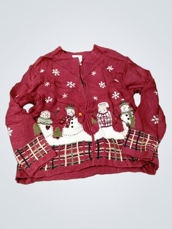 Croft & Barrow Damen roter Weihnachtsstrickjacke mit Schneemann
