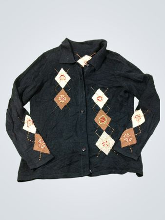 Schwarze Argyle-Strickjacke