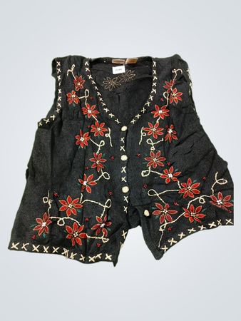 Bobbie Brooks schwarze Weste mit besticktem Blumenmuster