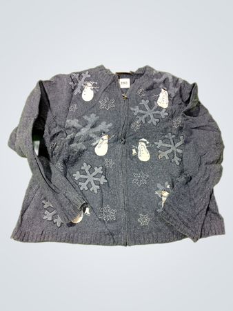 Croft & Barrow Blue Schneemann Schneeflocke Reißverschluss-Pullover