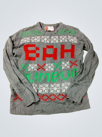 Grau hässlicher Weihnachts-Pullover mit BAH HUMBUG Grafik