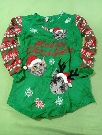 Grüner Frohe-Weihnachten-Katzen-Hässlicher-Pullover