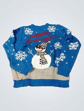 Blauer Schneemann Weihnachts-Pullover