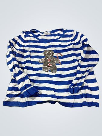 Nouveaux Blue and White Striped Langarmpullover mit Lebkuchenmann-Design