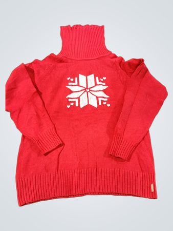 Roter Rollkragenpullover mit Schneeflockenmotiv