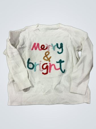 Weißer Pullover mit „Merry & Bright“-Grafik