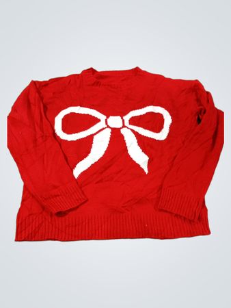 Roter Pullover mit weißer Schleifen-Detailierung