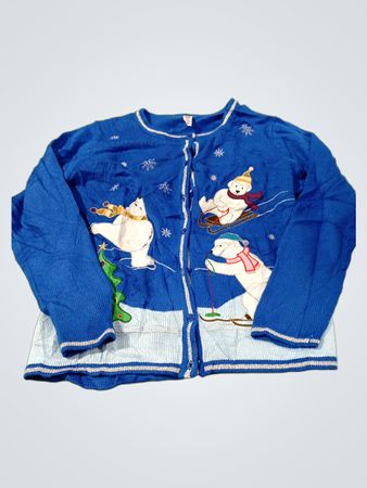 Blauer Weihnachtscardigan mit Eisbären