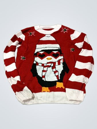 Roter und weiß gestreifter Pinguin-Weihnachtspullover