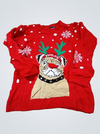 Roter Weihnachtsmops Rudolph-Pullover