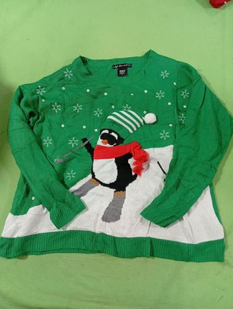 United States Sweaters Green Penguin Skiing Ugly Christmas Sweater