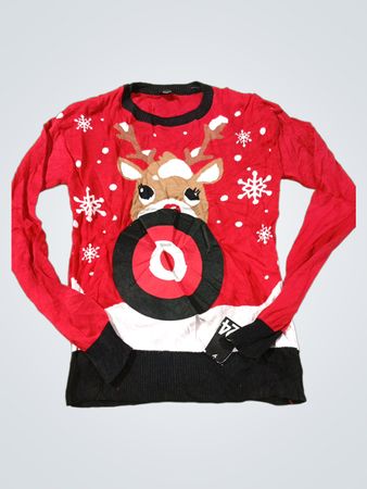Roter Weihnachtspullover mit Rentier