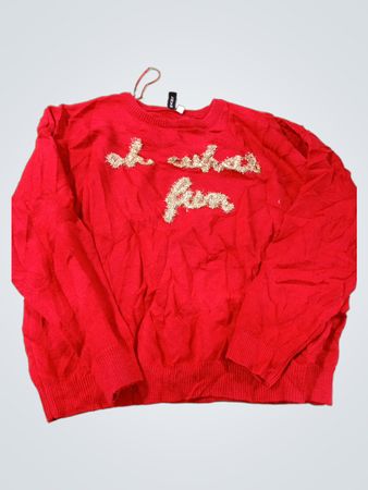 GRACE + KARMA Roter Pullover mit dem Aufdruck „I wish you fun“
