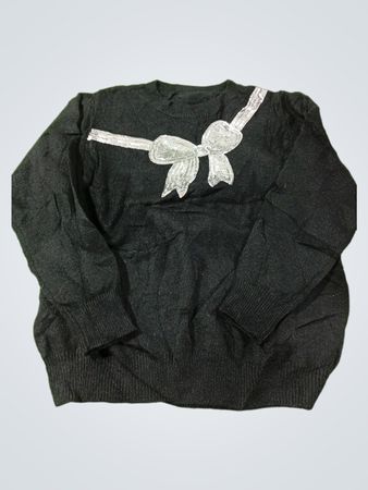 Schwarzer Pullover mit paillettenbesetzter Schleifendetailierung