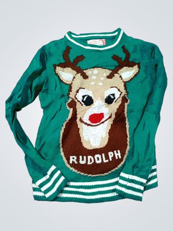 Grüner Rudolph-Weihnachtspullover