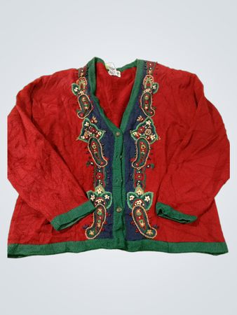 KORET Damenrote Strickjacke mit Paisley-Stickerei