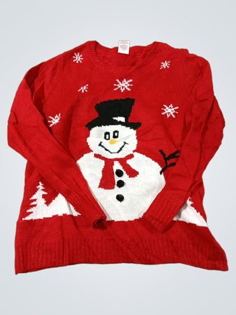 Roter Schneemann Weihnachts-Pullover