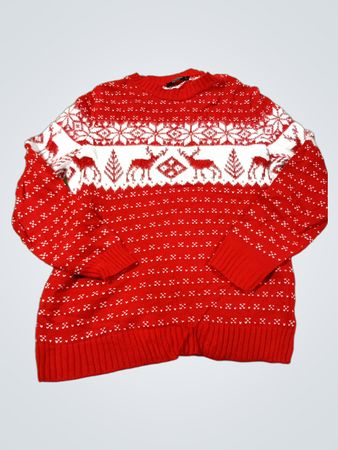 LCW CASUAL Strickware roter Weihnachtspullover mit Rentier und Schneeflocken