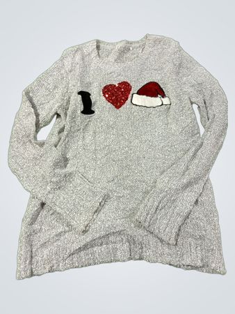 Grauer Pullover mit „I Love Santa“-Grafik