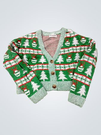 No Boundaries Christmas Tree and Ornament Print Cardigan