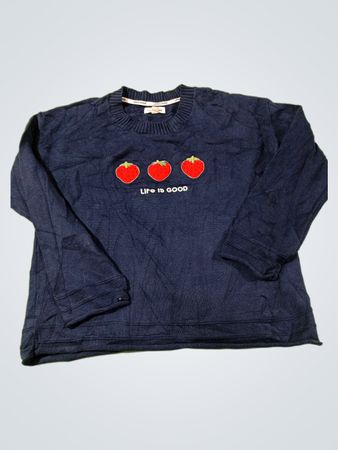 Life is Good Marineblauer Pullover mit Erdbeer-Print