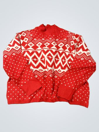Roter und weiß gemusterter Pullover