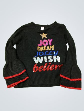 Holiday Time "Joy Dream Jolly Wish Believe" Weihnachtsbaum Paillettenpullover