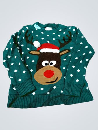Grüner Weihnachts-Pullover mit Rentierdesign