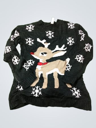 No Boundaries Damen Rentier Schneeflocke Hässlicher Weihnachtsstrickpullover