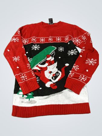 Ike & Mikey Weihnachtspullover mit Santa-Snowboard-Grafik