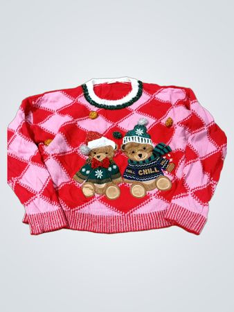 Holiday Time Ugly Christmas Sweater with Two Bears