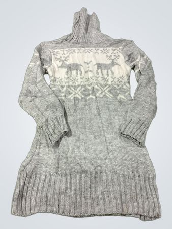 Graues Rollkragen-Strickkleid mit Rentier- und Schneeflockenmuster