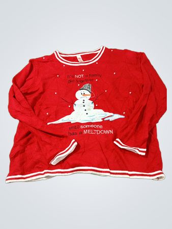 Roter Weihnachts-Pullover mit Schneemann-Motiv