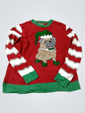 Hässlicher Weihnachtspullover Mops-Elf-Design