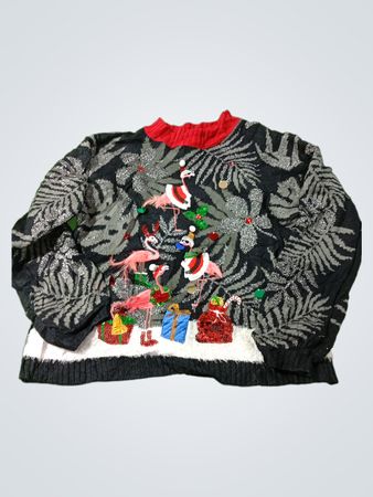 Weihnachtspullover mit Flamingos und Geschenken