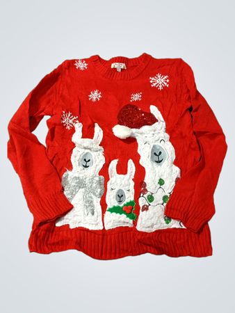 Frohe Weihnachten von POOF New York Rotes Lama Hässlicher Weihnachts-Pullover