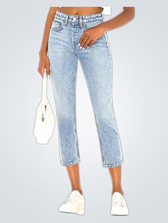GRLFRND Karolina Petite High Rise Straight Crop In Larchmont (Like New)