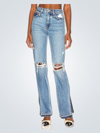 GRLFRND Harlow High Rise With Slit Hem In Blue Diamond (Like New)