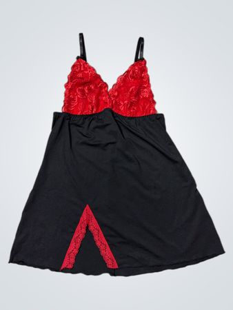 Black and Red Lace-Trimmed Dress