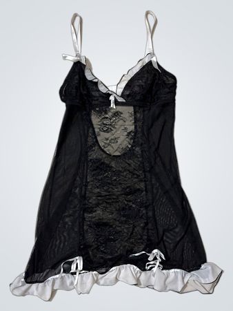 Black Lace Chemise with White Trim