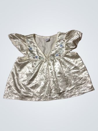 White Satin Blouse with Floral Embroidery