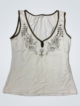 White Embroidered Sleeveless Top