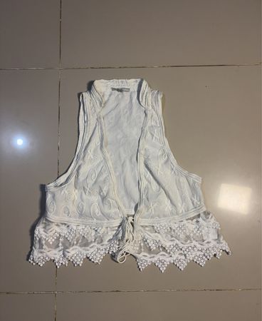 White Lace Trimmed Vest