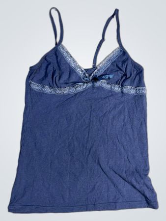 Blue camisole with lace trim and bow