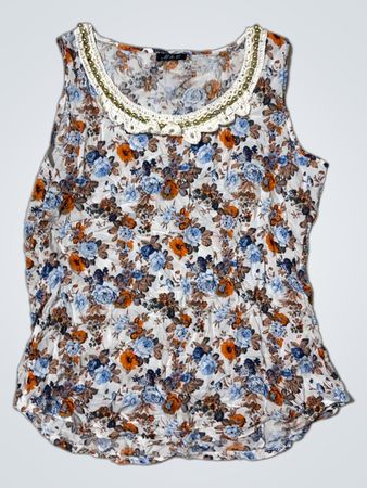 Floral Print Top with Lace Trim