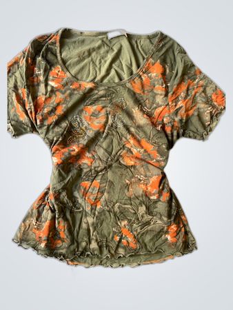Green and Orange Floral Blouse