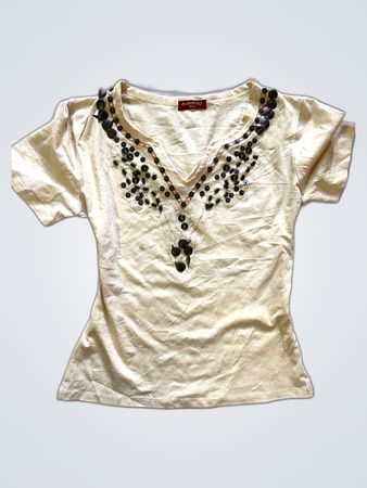 Beaded V-Neck T-Shirt