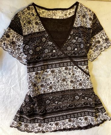 Blouse with Black and White Floral Pattern